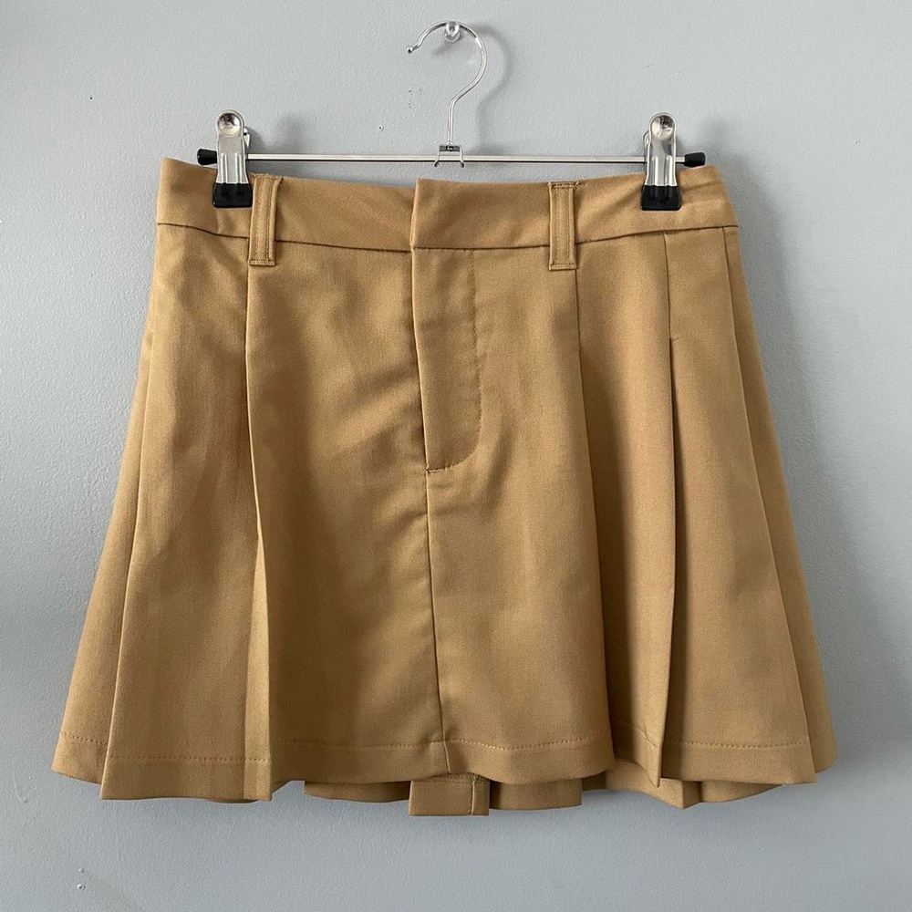 Tan Pleated Mini Skirt